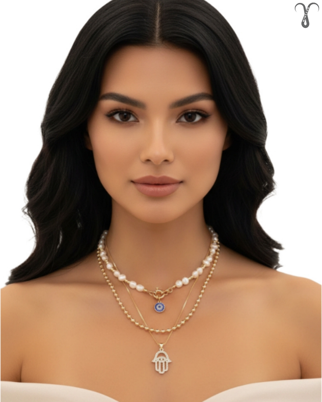 گردنبند سه ردیفه استیل طلایی برند Shein