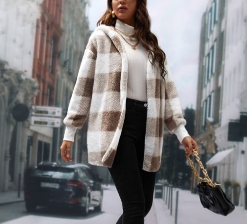 ژاکت کلاه دار زنانه زمستانه Shein کد 0279